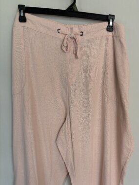 Womens 3X Linen Blend Wide Leg Pants Peach Drawstring Casual Lounge Beach